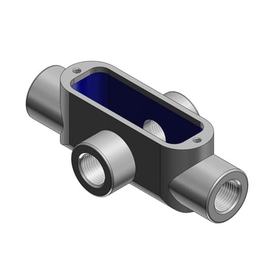 X38 T&B 35 Series Type X Conduit Body, 1 in Hub, Form 8 Form, 15 cu-in Capacity, Iron, Epoxy Powder Coated/Zinc Plated