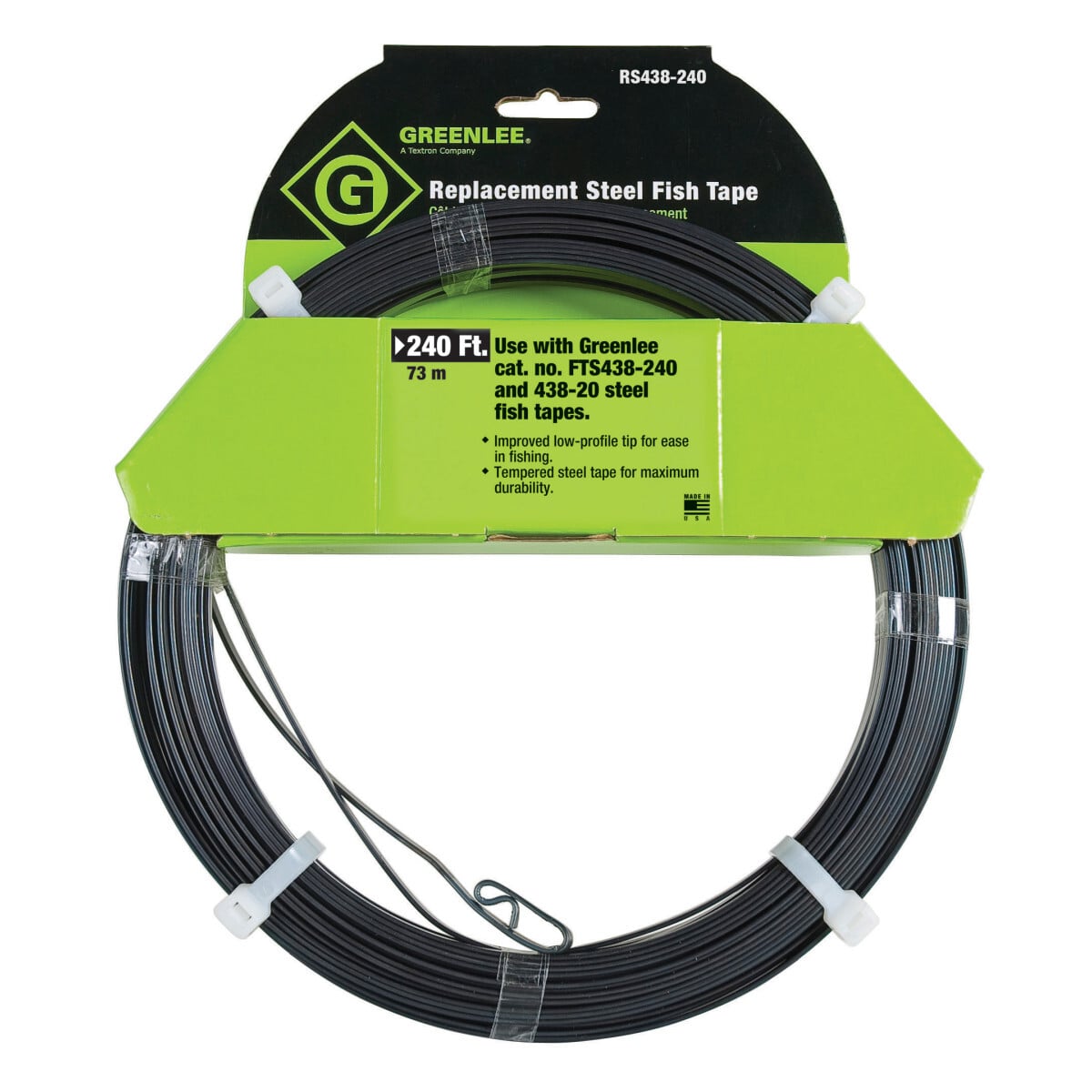 RS438-240 MagnumPRO Replacement Fish Tape, 1/8 in W Tape, 240 ft L Tape, Round Profile, Steel Tape