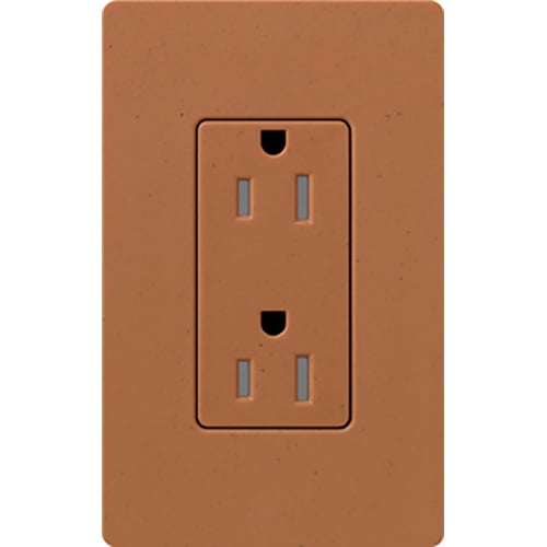 SCRS-15-TR-TC Claro Dimming Designer Style Grounding Self-Testing Tamper-Resistant Duplex Receptacle, 125 VAC, 15 A, 2 Poles, 3 Wires, Terracotta