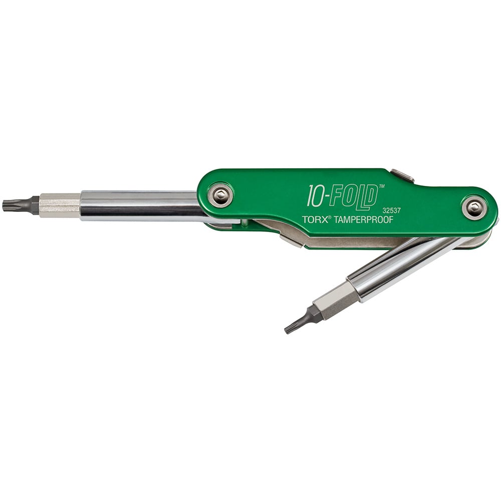 32537 10-Fold 10-in-1 Tamperproof Screwdriver, (2) 5/16 in, 1/4 in, (8) T7, T8, T9, T10, T15, T20, T25, T27 Torx Point, 9.594 in OAL