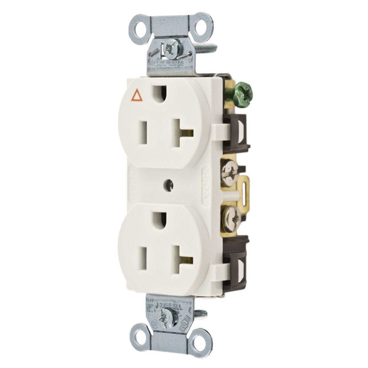 IG5352W 1-Phase Duplex Heavy Duty Isolated Ground Standard Traditional Screw Mount Straight Blade Receptacle, 125 V AC, 20 A, 2 Poles, 3 Wires, White