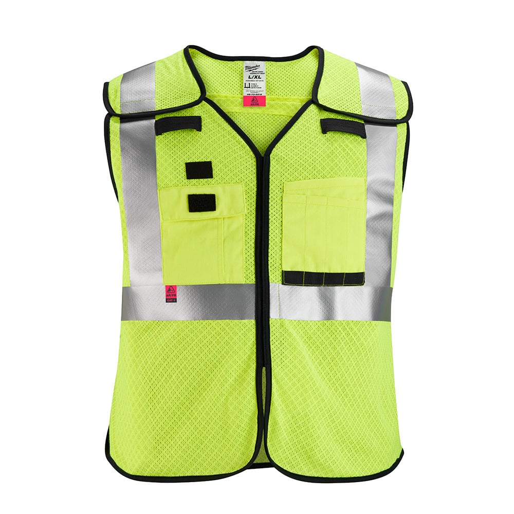 48-73-5212 Surveyors Safesty Vest, L/XL, Hi-Viz Yellow, Polyester, Zipper Closure, 27 Pockets, ANSI Class: Class 2, ANSI 107-15 TYPE R