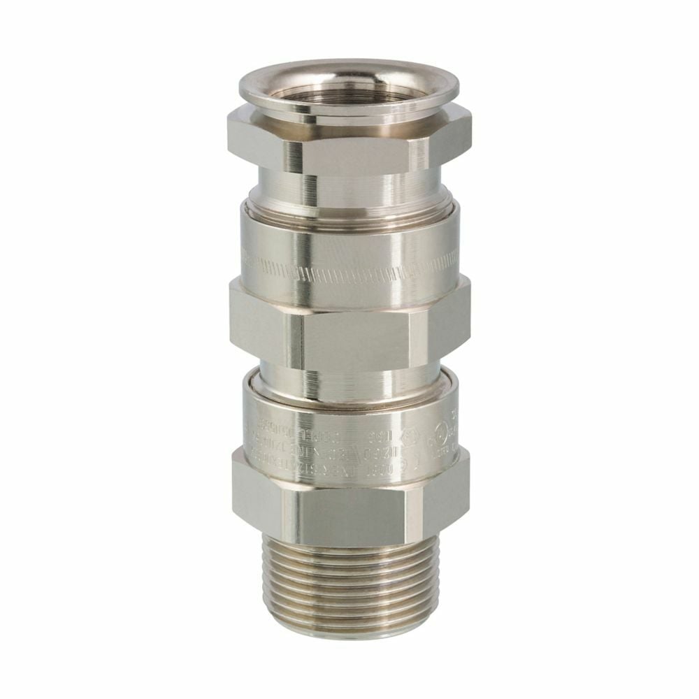 ADE2N0751NPN Non-Armored Cable Gland, 3/4 in NPT Thread, 7 to 12 mm Dia Cable, 22.5 mm L Thread, Brass, Nickel Plated