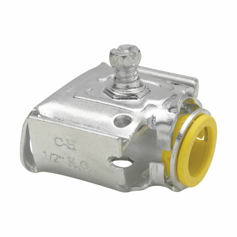 QLK50D Quick-Lok Duplex Conduit Connector With Captive Clamp, 1/2 in Trade, For Use With AC/MC Cable, Steel, Zinc Plated