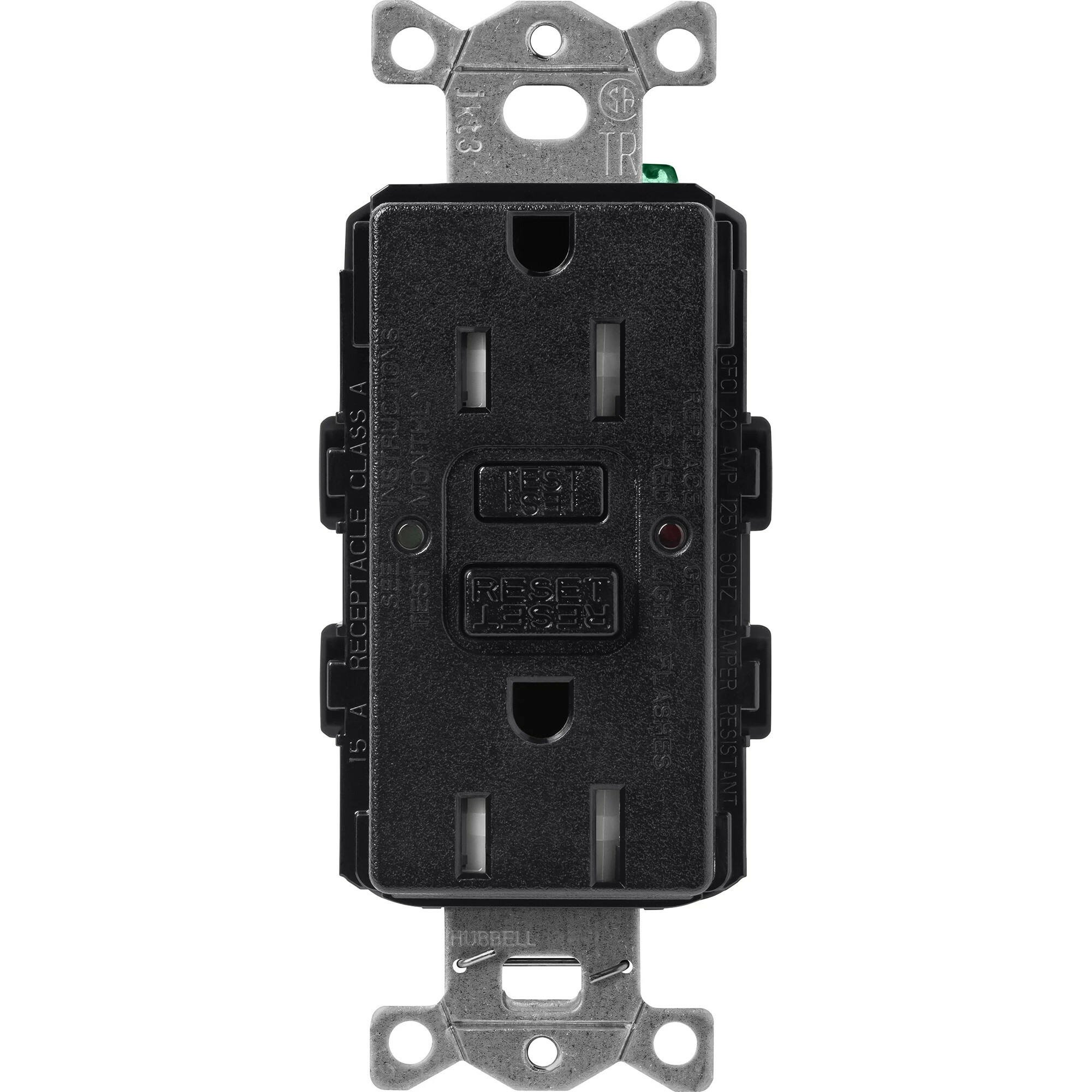 SCR-15-GFST-MN Claro Tamper-Resistant GFCI Duplex Receptacle, Decorator-Style Outlet, 15 Amp, Self-Testing, Satin, Midnight