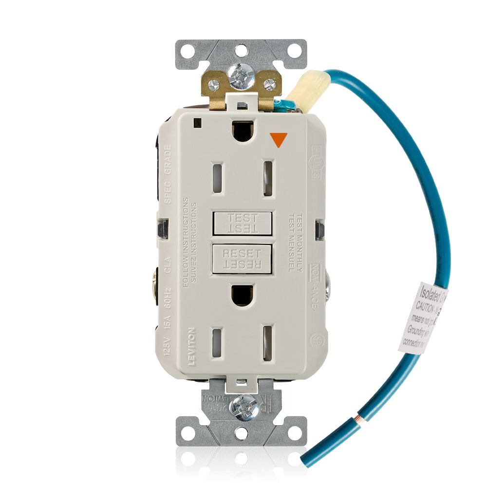 GFTR1-IGT Isolated Ground Self-Test Tamper Resistant GFCI Receptacle With Light Almond Test, Reset Button, 125 V AC, 15 A, 2 Poles, 3 Wires, Light Almond