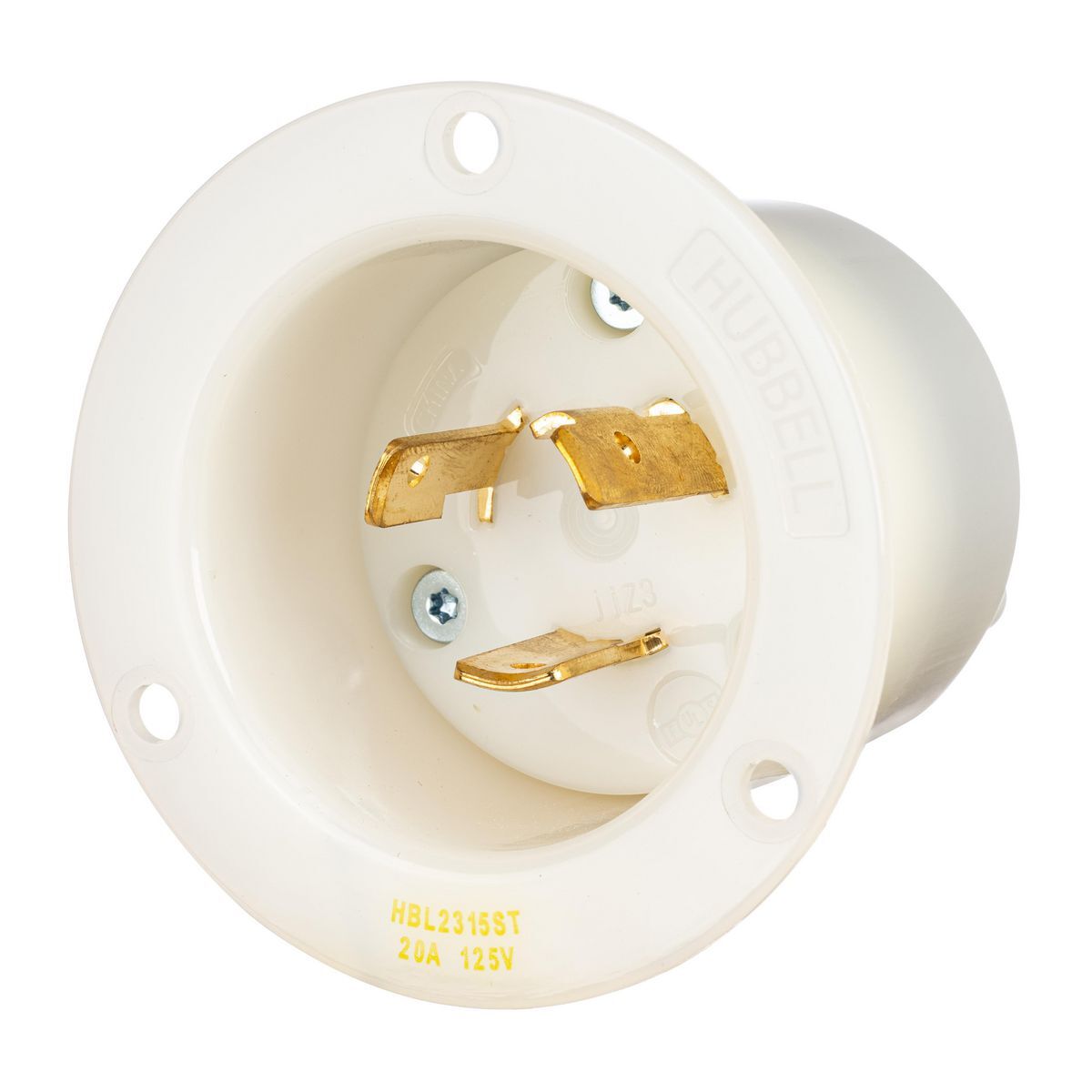 HBL2315ST Twist-Lock 2-Pole 3-Wire Grounding Flanged Inlet, 125 V AC, 20 A, 2 Poles, 3 Wires, White