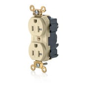M5362-SGI Lev-Lok 1-Phase Duplex Extra Heavy Duty Tamper Resistant Self-Grounding Wide Body Straight Blade Receptacle, 125 V AC, 20 A, 2 Poles, 3 Wires, Ivory