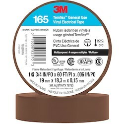 7100169191 Temflex 165BR4A Electrical Tape, 20 yd L 0.75 in W, 0.6 in THK, Vinyl, Rubber Adhesive, PVC Backing, Brown