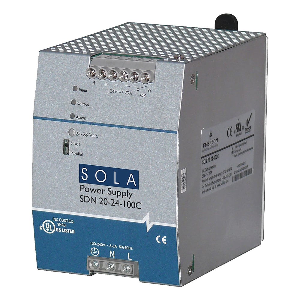 SDN20-24-100C SDN-C Compact Power Supply, 115/230 V AC Input, 24 VDC Output, 480 W Power Rating, 6/3 A, DIN Rail Mount