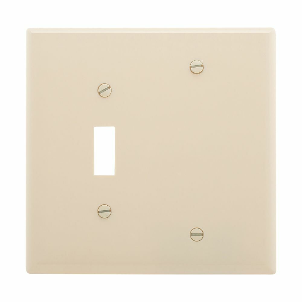 Eaton Combination wallplate, Almond, Toggle, Blank Cutout, Polycarbonate, Two- gang, Mid-size