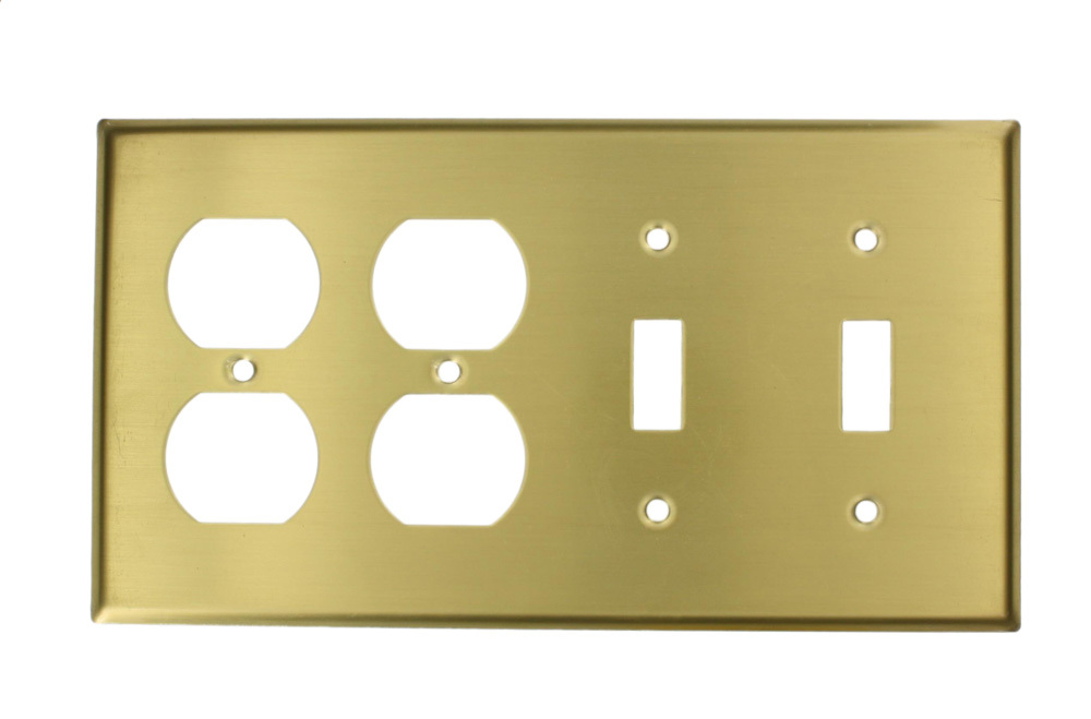 81045 Duplex Device Standard Size Combination Wall Plate, 4 Gangs, 8.19 in W x 4.5 in H, Brass