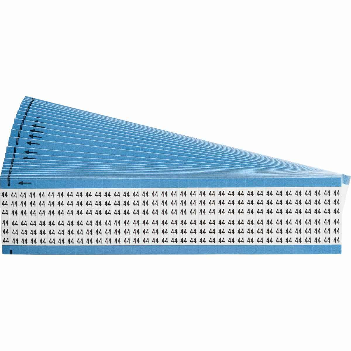 WM-44-PK WM Series Pre-Printed Solid Number Wire Marker Card, 1/4 in W, Black on White, B-500 Repositionable Vinyl Coated Fabric, 36 Markers per Card