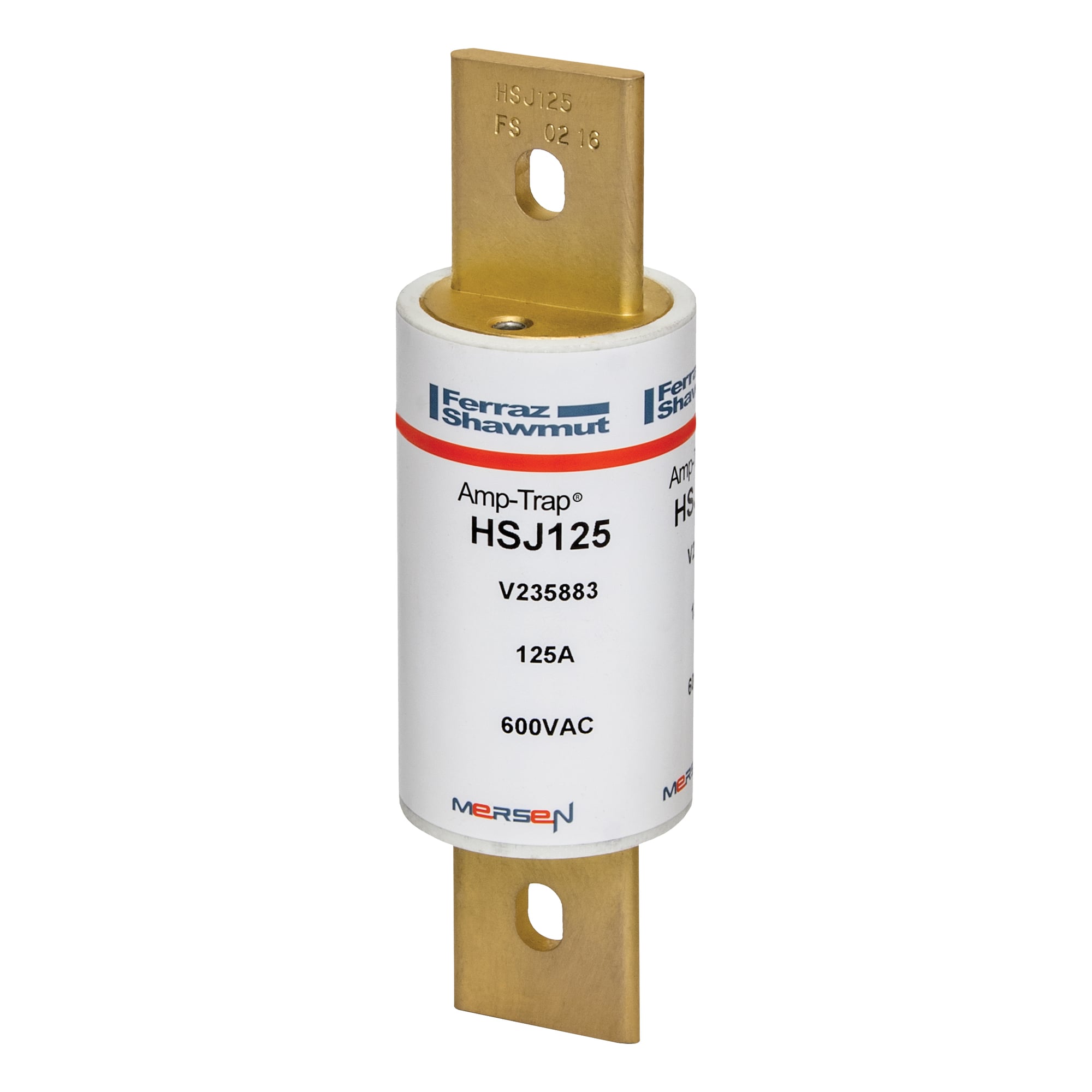 HSJ125 Amp-Trap Current Limiting Low Voltage High Speed Fuse, 125 A, 600 V AC/500 V DC, 200/100 kA, Class J, Cylindrical Body
