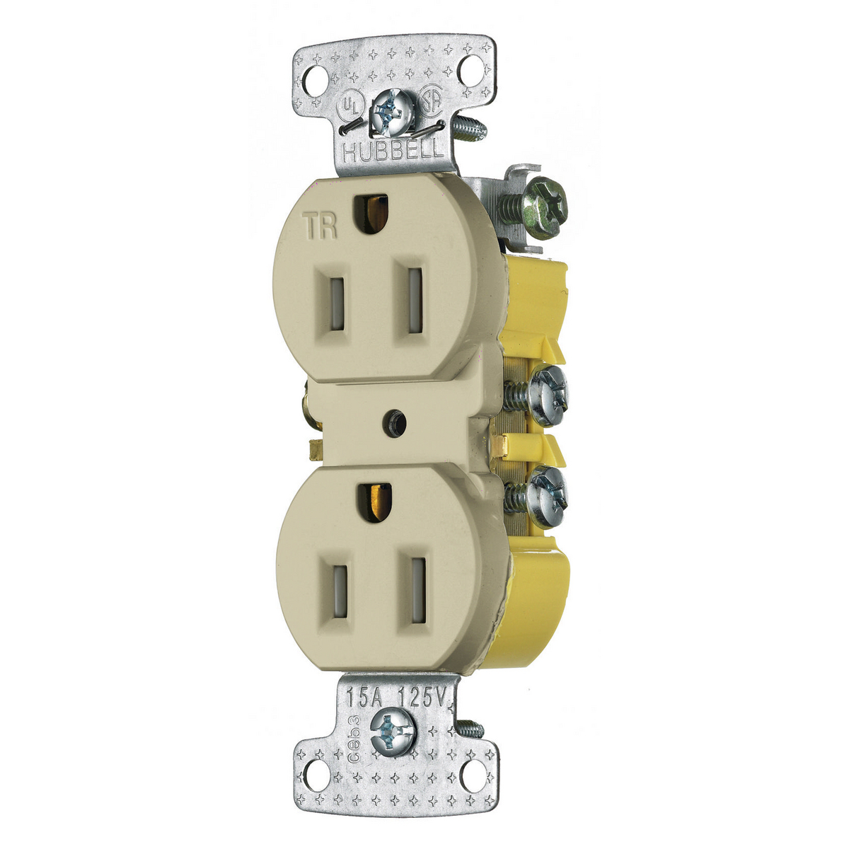 RR15SITR 1-Phase Duplex Standard Traditional Tamper-Resistant Screw Mount Straight Blade Receptacle, 125 V AC, 15 A, 2 Poles, 3 Wires, Ivory