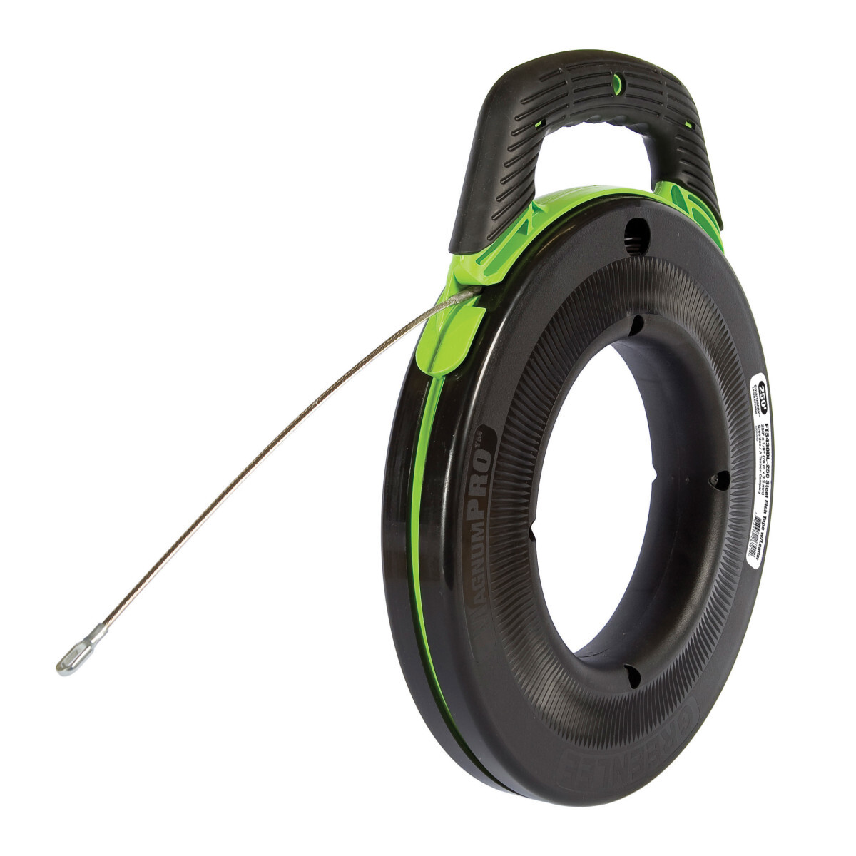 FTS438DL-250 Fish Tape With SpeedFlex Leader, 1/8 in W Tape, 250 ft L Tape, Round Profile, Steel Tape