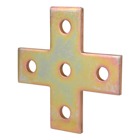 Plate, Five Hole Cross, Total Length 5-3/8 Inches, Total Width 5-3/8 Inches, (5) Hole Diameter 9/16 Inches, 1/4 inch Steel with Gold Guard Chromate Finish. Legs are 1-5/8 inch wide.