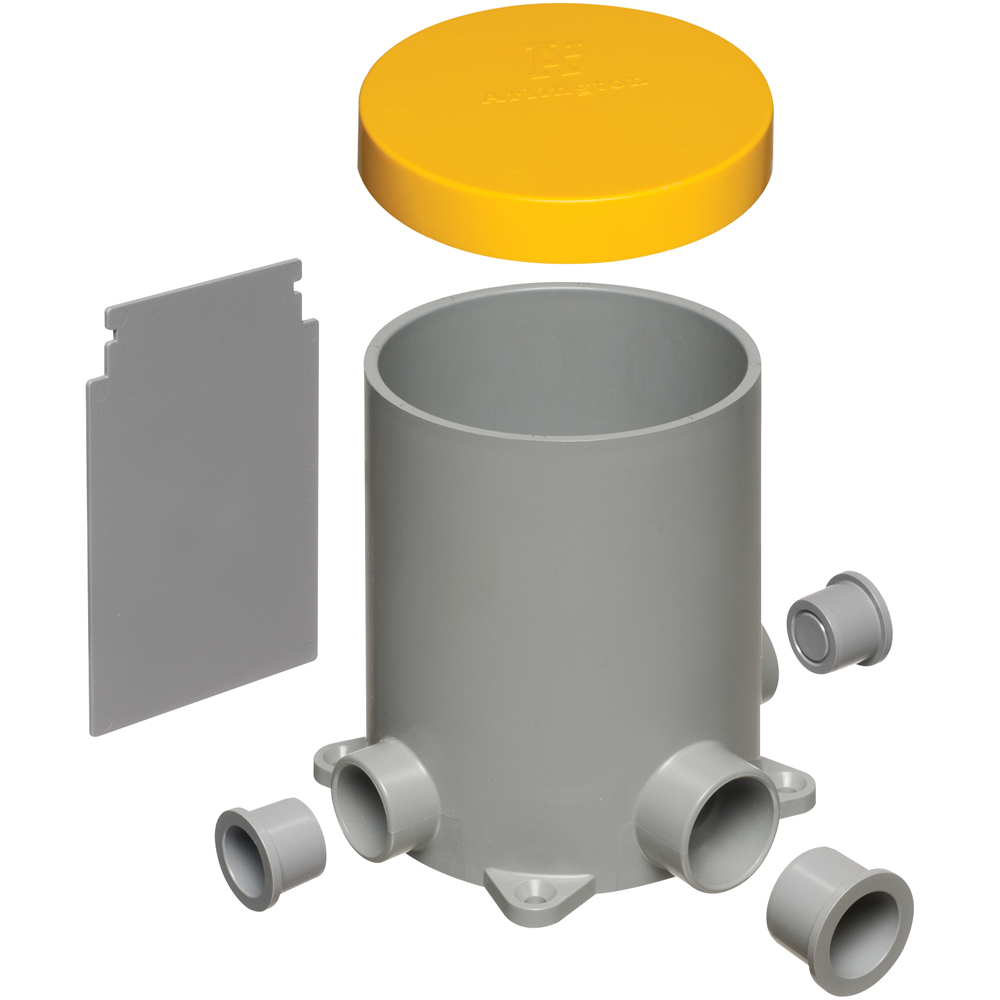 FLBC4500 Adjustable Non-Metallic Floor Box With Plug, Plastic, 1 Gang, 5.95 in L x 6.156 in W x 6.156 in H