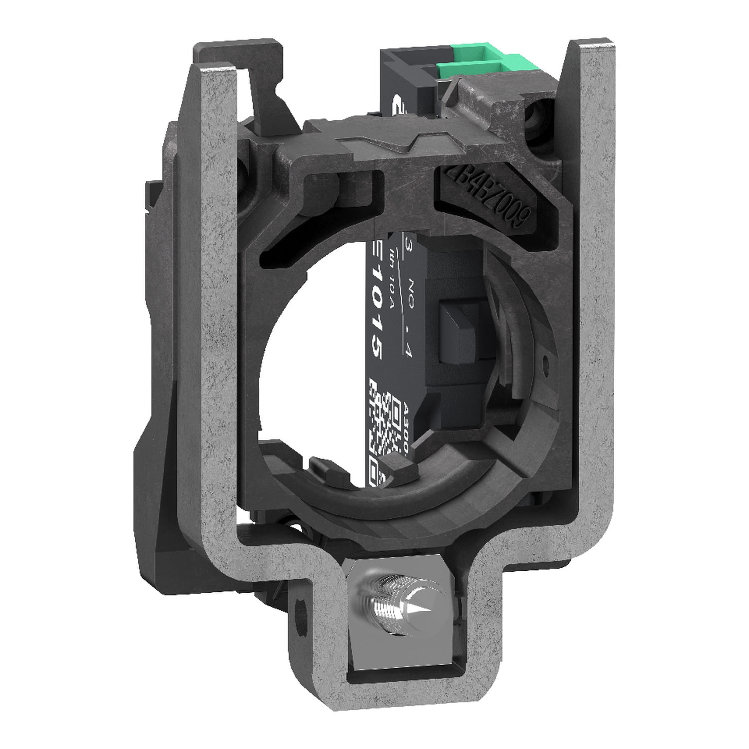 ZB4BZ1015 Harmony Single Complete Body/Contact Assembly, 30 mm, 37 mm, 47 mm, 1NO Contact, 10 A at 600 V AC, A600 to Q600 Contact, Silver Alloy Contact, Momentary Action, Black