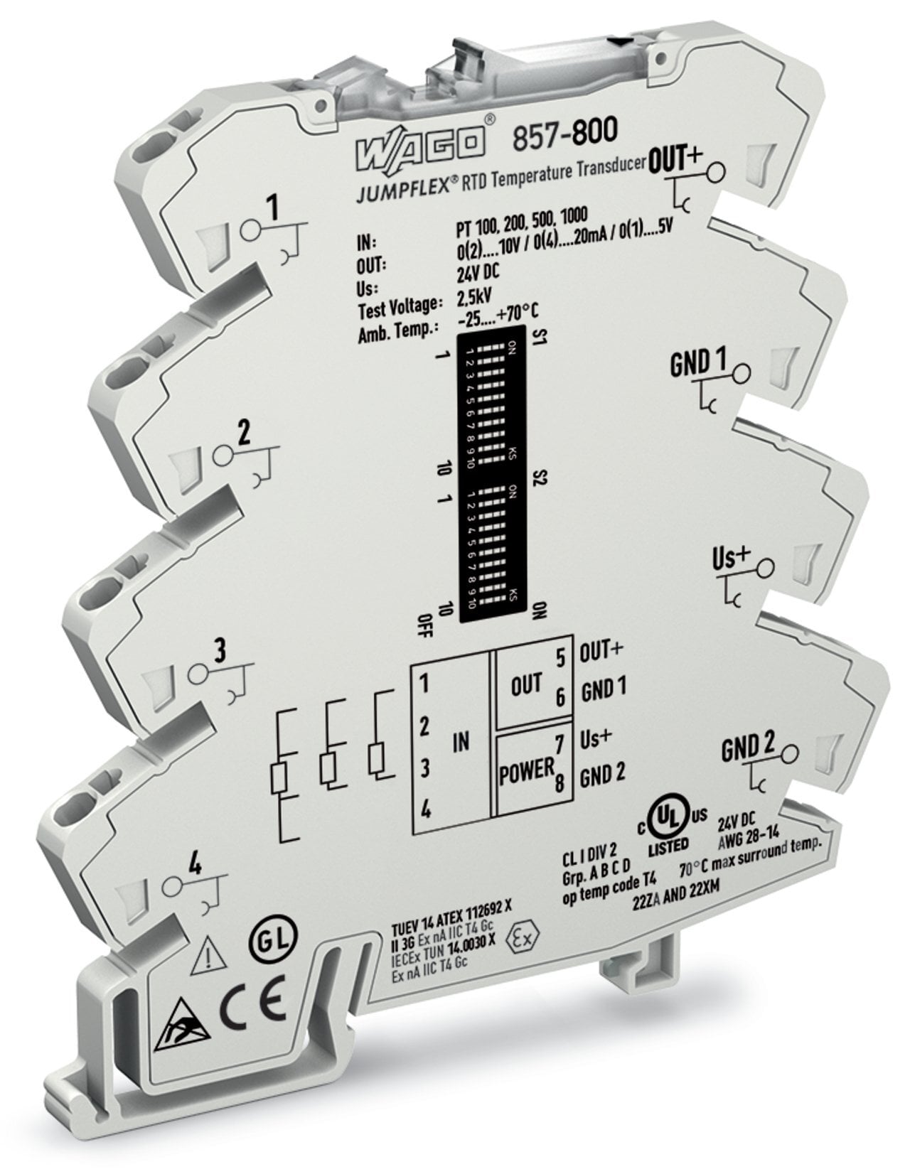 857-800 857 Adjustable Signal Conditioner, 24 V DC Input, Resistive Input, Current Output