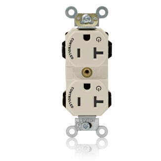 M5362-2ST Duplex Heavy Duty Straight Blade Receptacle, 125 V AC, 20 A, 2 Poles, 3 Wires, Light Almond