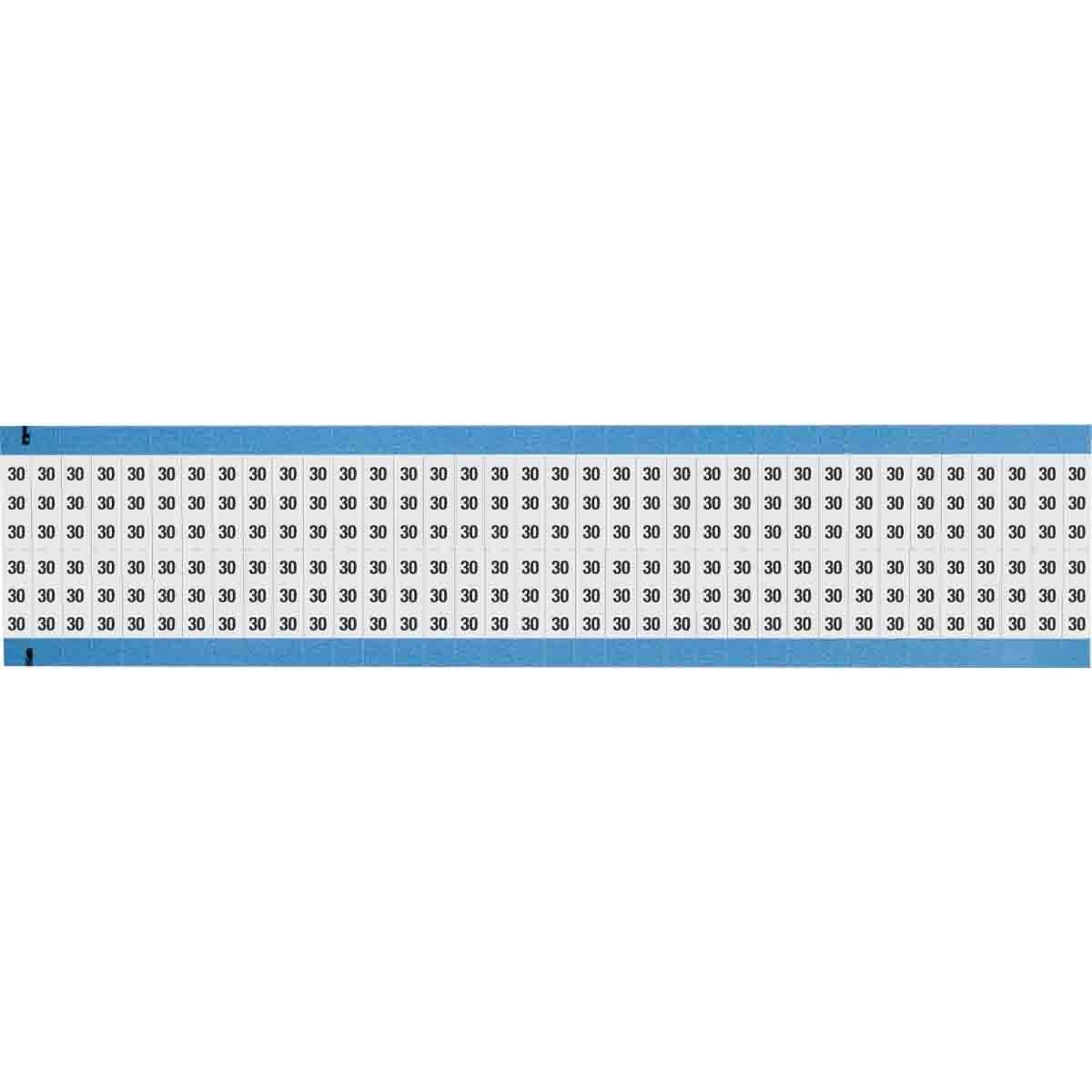 WM-30-SC-PK WM Series Die-Cut Pre-Printed Solid Number Wire Marker Card, 3/4 in L x 1/4 in W, Black on White, B-500 Repositionable Vinyl Coated Fabric, 72 Markers per Card