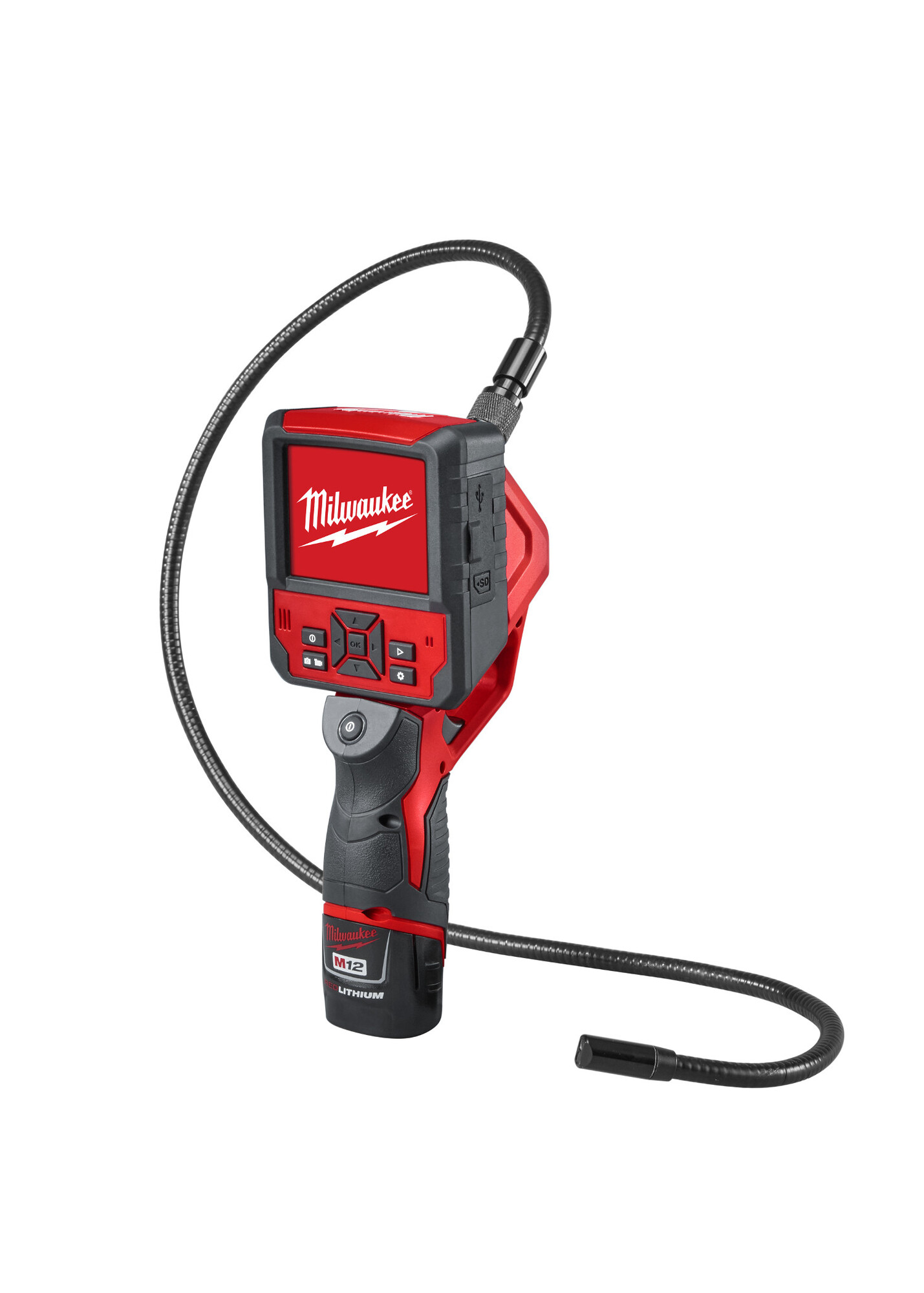 2315-21 M12 Cordless Inspection Camera Cable Kit, 0.49 in Dia x 3 ft L Probe, 3-1/2 in LCD Display, Black/Red