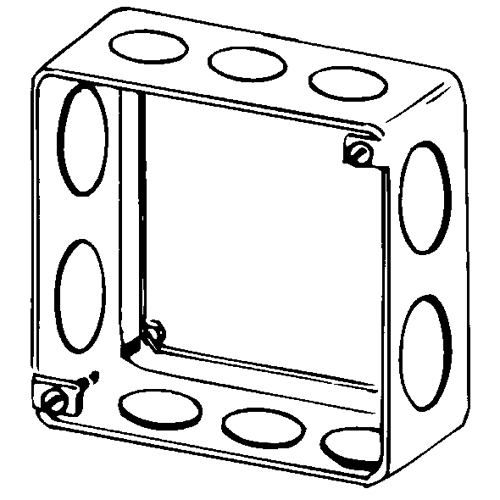4SES Combo Drawn Square Box Extension Ring With Knockouts, 2 Gangs, 4 in L x 4 in W x 1-1/2 in D, Steel