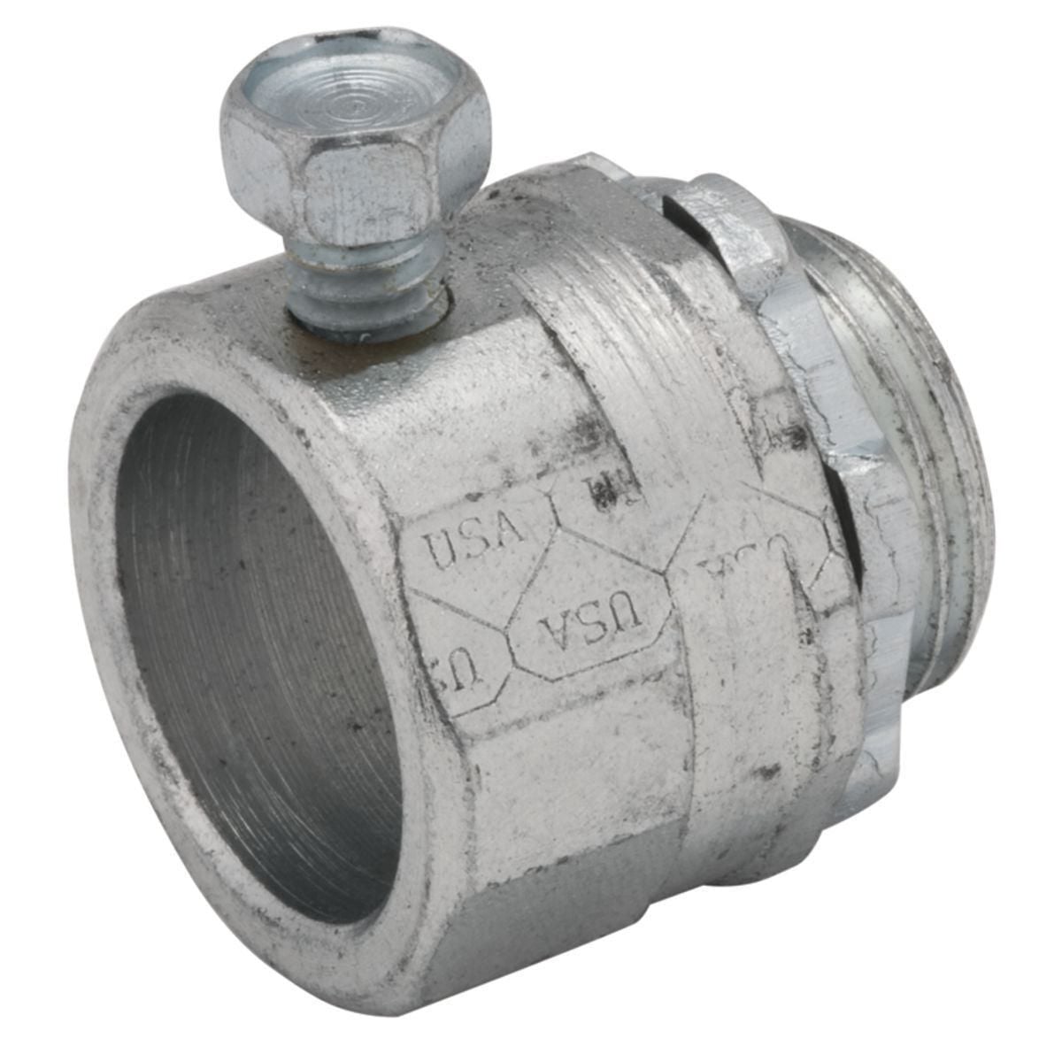 3004 Non-Insulated Set Screw Conduit Connector, 1 in Trade, 1-3/64 in Cable Openings, For Use With Rigid/IMC Conduit, Steel, Electro-Plated Zinc