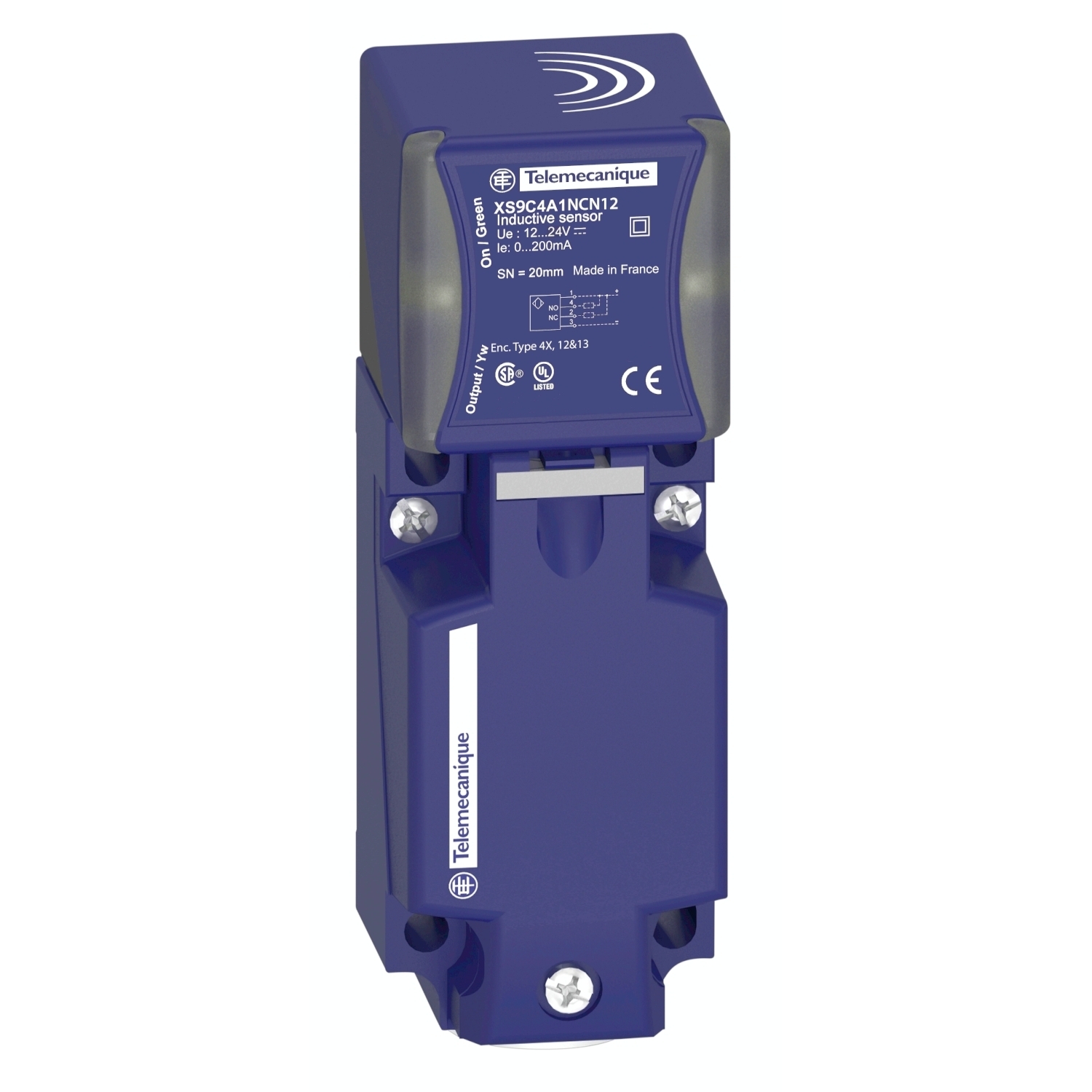 XS9C4A1NCN12 OsiSense XS9 Series Fixed Flat Form Proximity Sensor, Inductive, NPN/Discrete Output, 1NC-1NO Contact, 12 to 24 V DC