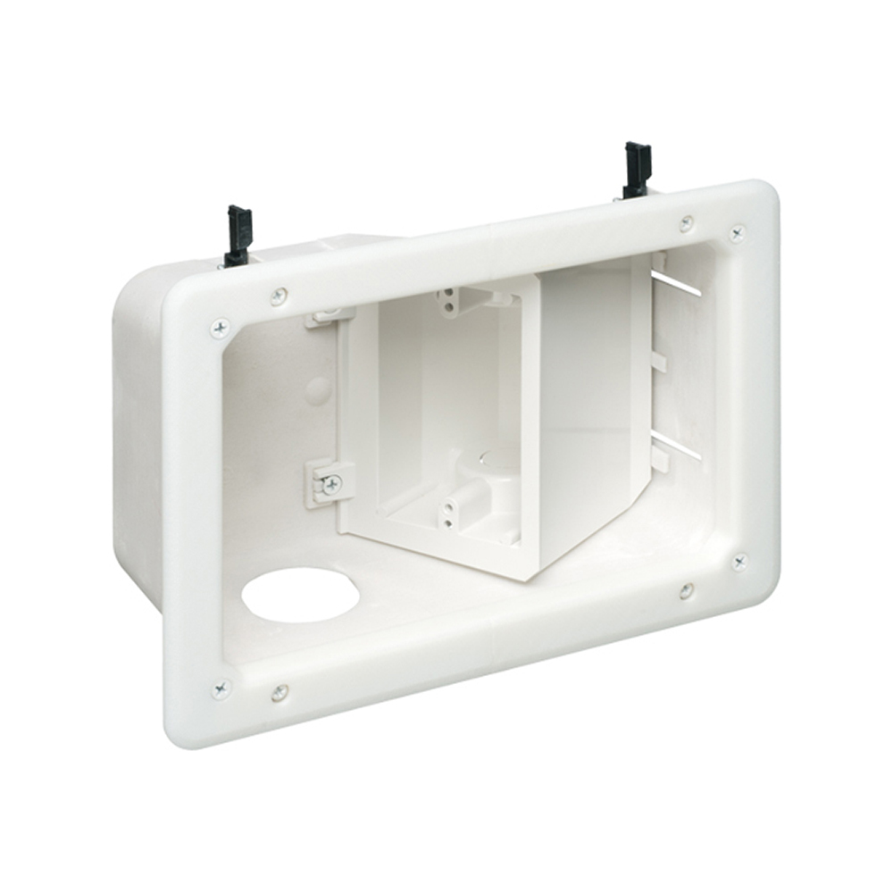 TVB712 Angled Opening Power Low Voltage Recessed Combination Box, Plastic, 2 Gangs, 10.21 in W x 3.906 in D x 7.561 in H