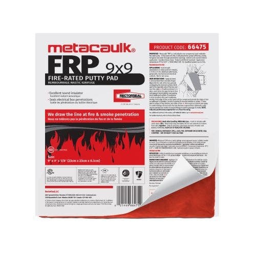 66475 Metacaulk Fire Rated Putty Pad, For Use With Through Penetration Firestop Systems, Metal/Non-Metallic Electrical Outlet Boxes, Metal Electrical Cabinets and Mechanical Cabinets