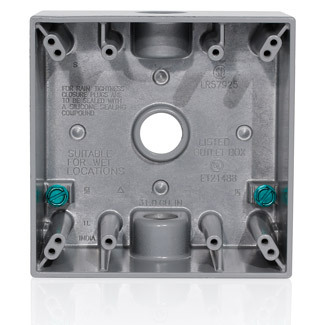 2GM53-GY Weatherproof Back Box, Die Cast Aluminum, 2 Gangs, 3 Outlets, 4.5 in H x 4.5 in W x 2.13 in D