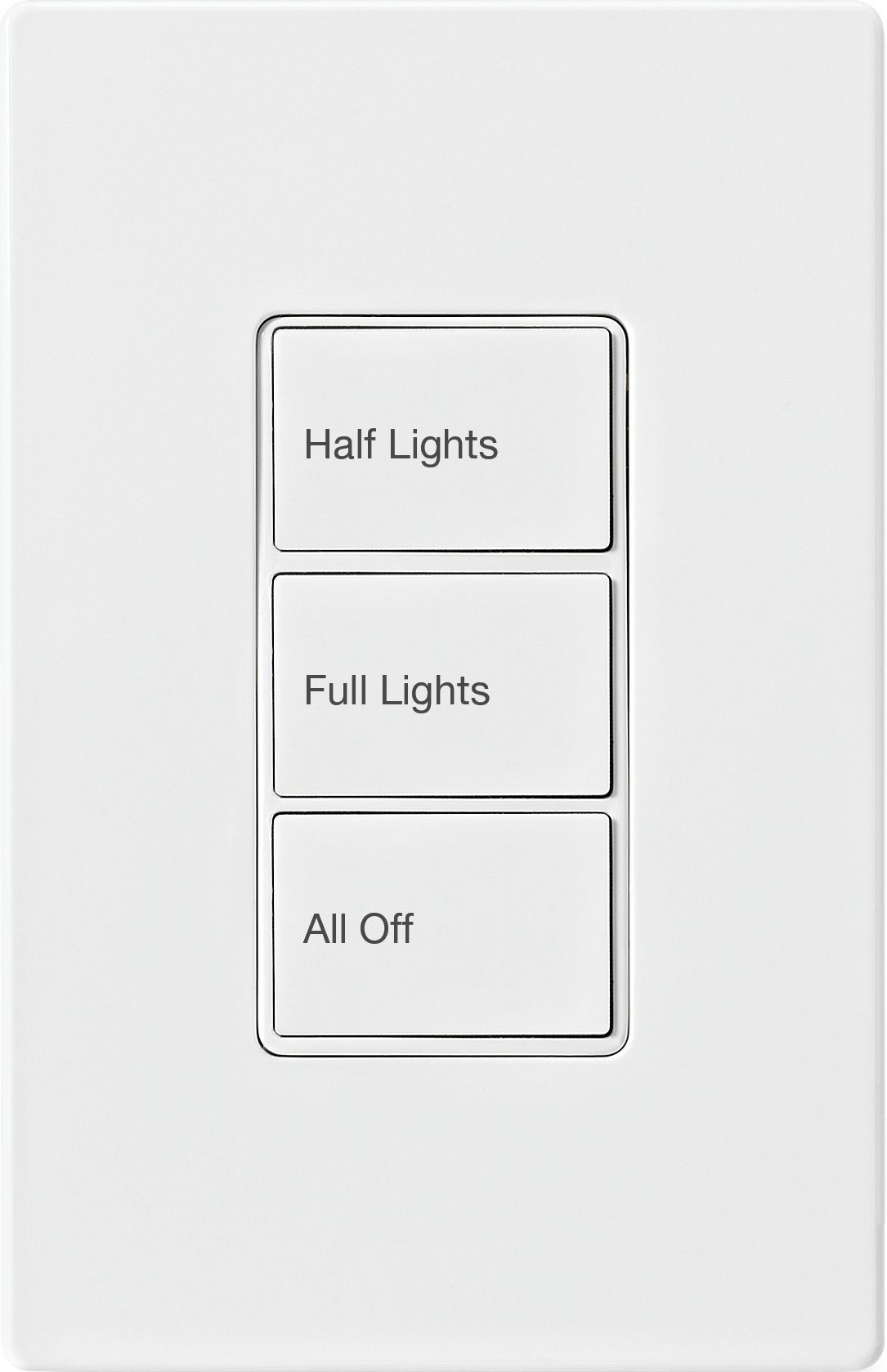 RC-3TLB-OS1-W Greengate Large Button Low Voltage Zone Wallstation, 24 V DC, 3 Switches, Half Lights/Full Lights/All Off Operation, White