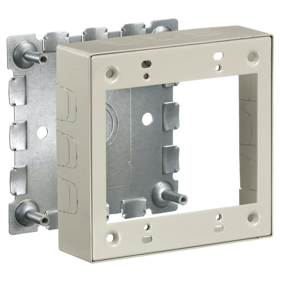 HBL57472IVA 2-Gang Shallow Standard Receptacle Box, 4.6 in L x 4.6 in W x 0.8 in H, Steel, Ivory