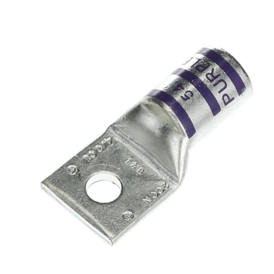 54168 Color-Keyed 54100 1-Hole Non-Insulated Compression Lug With Peep Hole, 4/0 AWG Copper Conductor, Die Code: 54, 5/16 in Stud, Copper