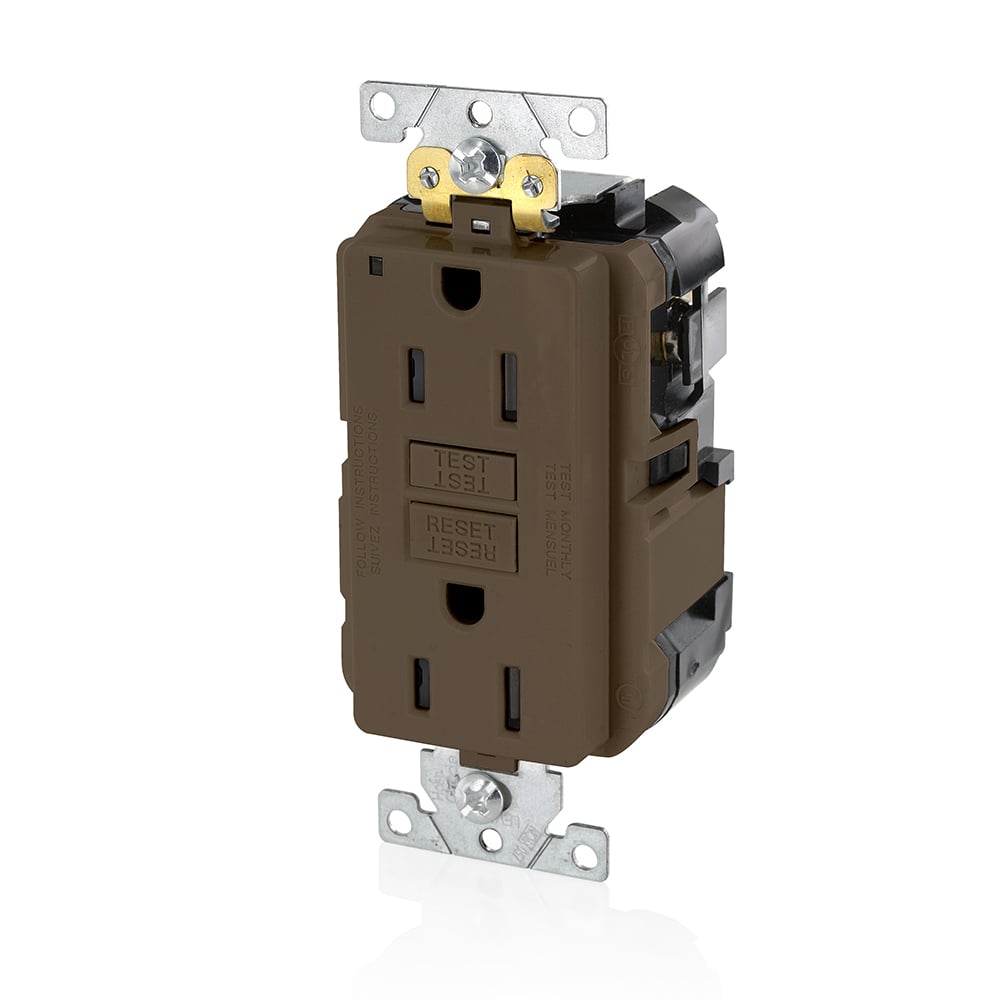 MGFN1 SmartlockPro Slim Duplex Feed Through Self-Test GFCI Receptacle, 125 V AC, 15 A, 2 Poles, 3 Wires, Brown
