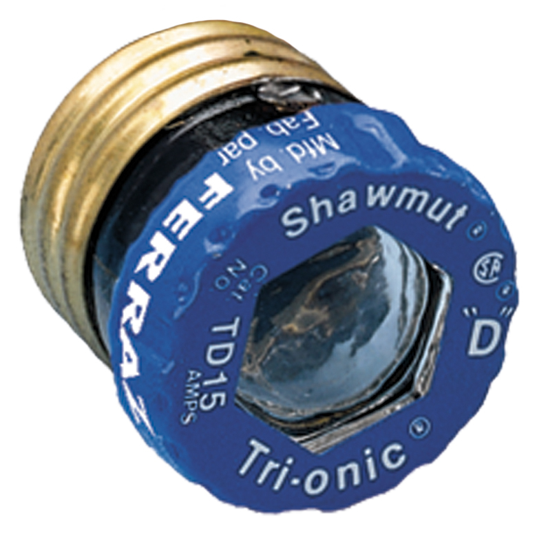 TD15 Time Delay Low Voltage Plug Fuse, 15 A, 125 V AC, 10 kA, Edison Base Body