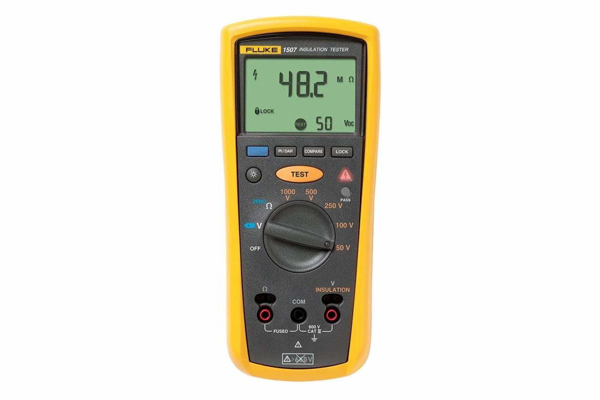 FLUKE-1507 Insulation Resistance Tester, 600 V AC/DC, 0.01 Ohm to 20 kOhm, +/-2% +3 Accuracy, Cat IV 600 V
