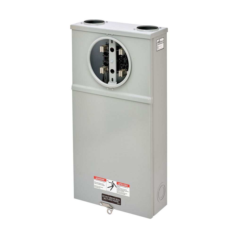 114 TB Single Meter Socket, 100 Amp, Test Block Ringed, 3R, ANSI 61 Gray Painted, #14-2/0, #14-2/0, Galvanized Steel, Surface Mount, 4 Jaw, 1 Position, 1 Phase, 3 Wire, OH, UG, Aluminum Snap Ring included