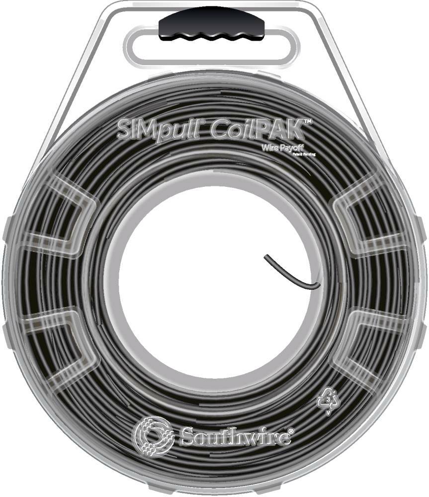 58020305 THHN Wire, 10 AWG, Copper Conductor, Solid, Black, 1250 ft CoilPak