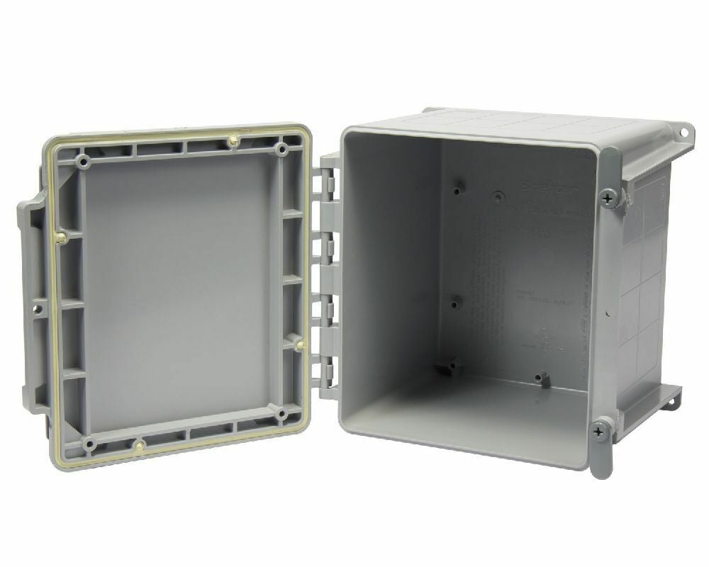 277101 Scepter Hinged Junction Box, 8 in H x 8 in W x 7 in D, Smooth Flat Cover, NEMA 1/2/3R/4/4X/6/6P/12/13 NEMA Rating, PVC