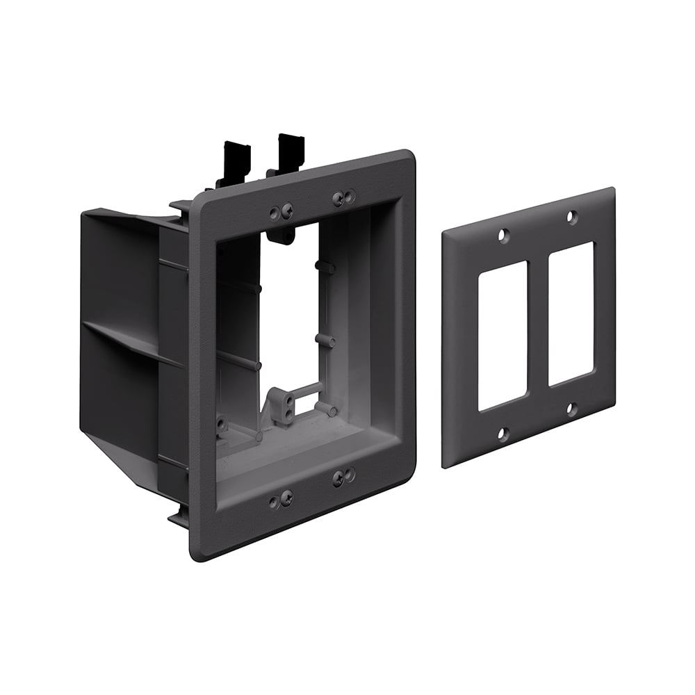 TVBU505BL Power Low Voltage Recessed Combination Box, Plastic, 18 cu-in Capacity, 2 Gangs, 6.254 in W x 3.75 in D x 6.942 in H