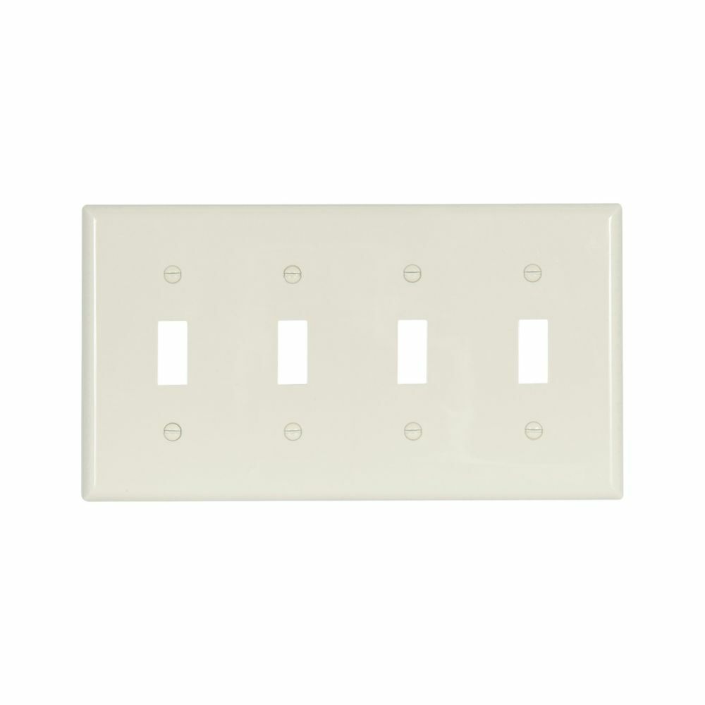 Eaton Toggle wallplate, Lt. Almond, Toggle Cutout, Nylon, Four- gang, Standard