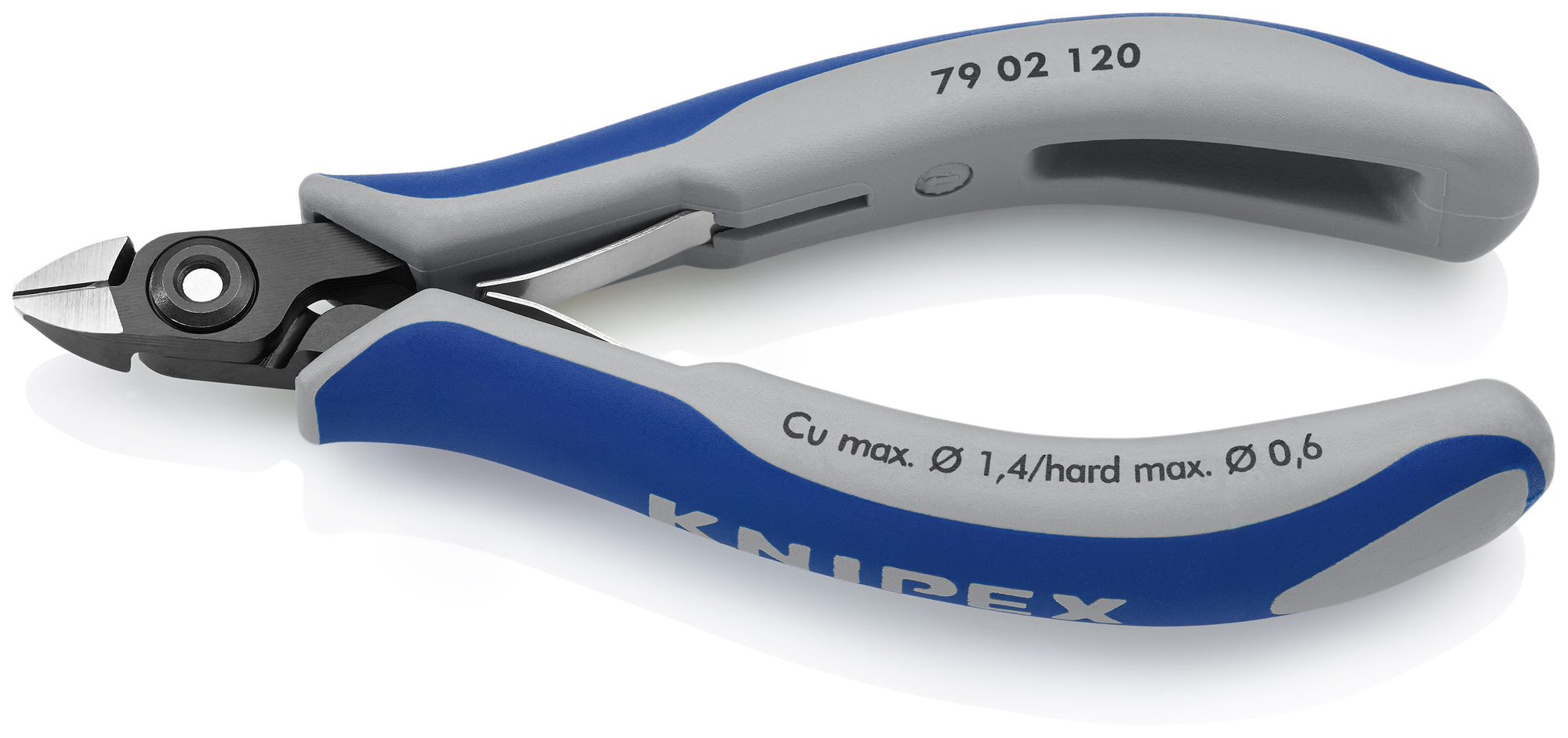 Electronics Diagonal Cutters, 4 3/4 in., Multi-Component, Polished, Semi-Flush with very Small Bevel Cut, Oval Head, Up to 1/64 in. Hard Wire