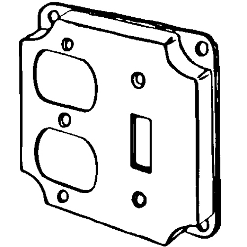 8375N Raised Square Box Cover, 4 in L x 4 in W x 1/2 in D, Duplex Receptacle/Toggle Switch Cover, Steel