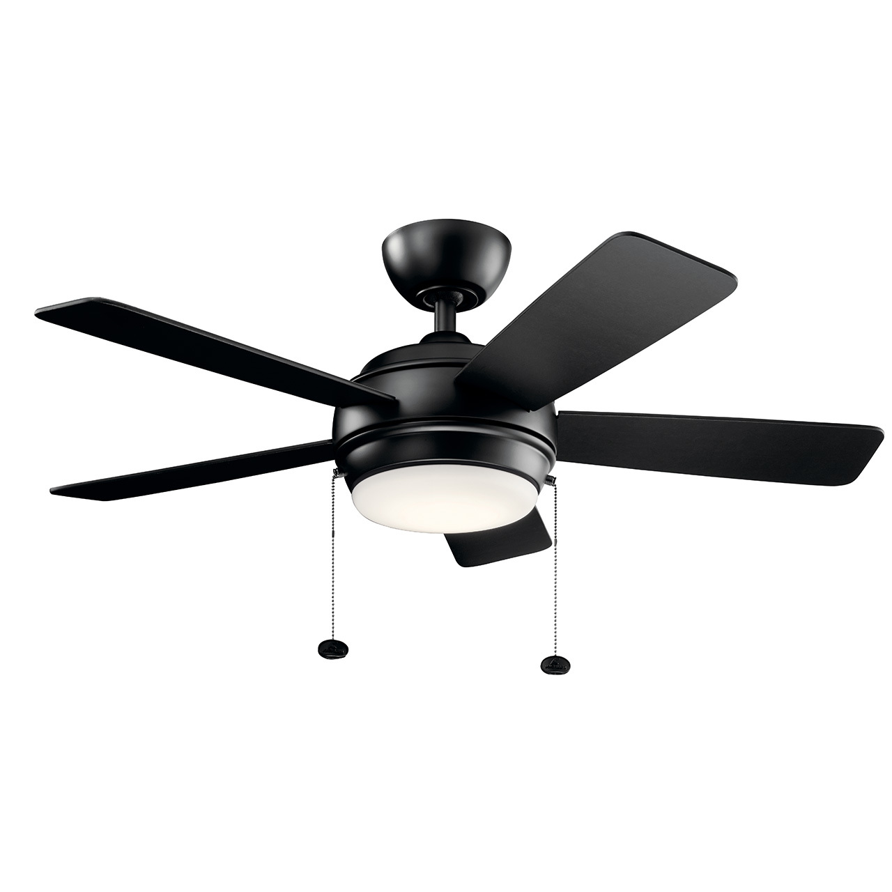 This transitional 42in; Starkk LED ceiling fan in Satin Black highlights clean, strong lines making a perfect fit for yourdacor.