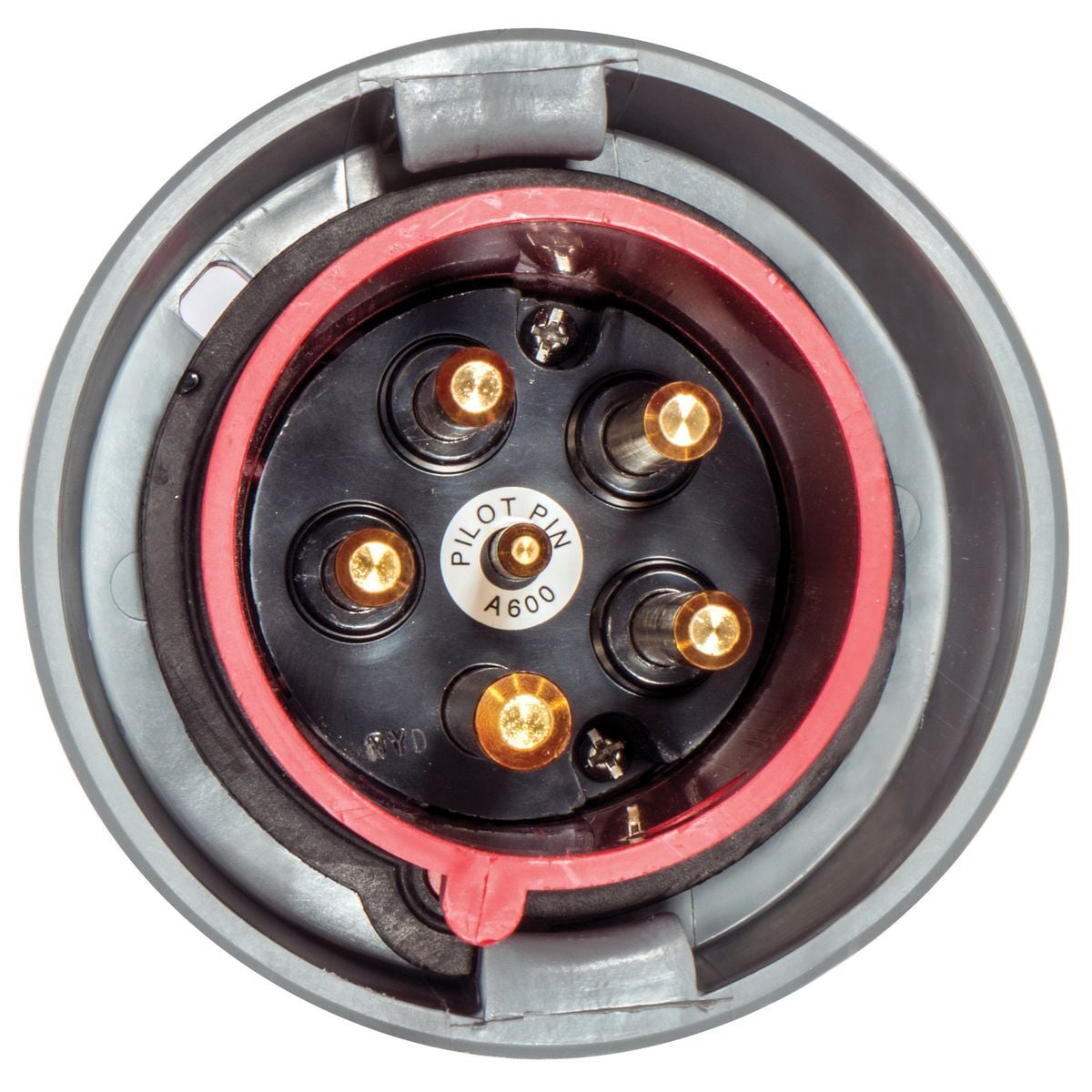 HBL560P6WP Grounding Heavy Duty Male Multi-Phase Watertight Pin and Sleeve Plug With Pilot Pin, 200 to 415 V AC, 60/63 A, 4 Poles, 5 Wires, Red