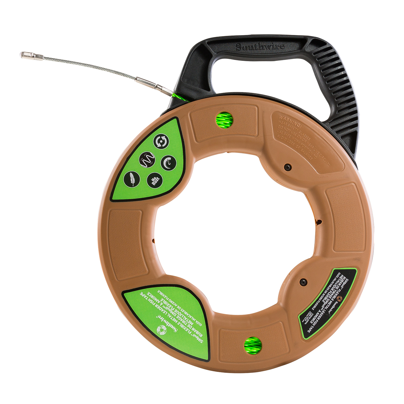 598969 SIMpull Flexible Fish Tape, 125 ft L Tape, Fiberglass Tape, Green