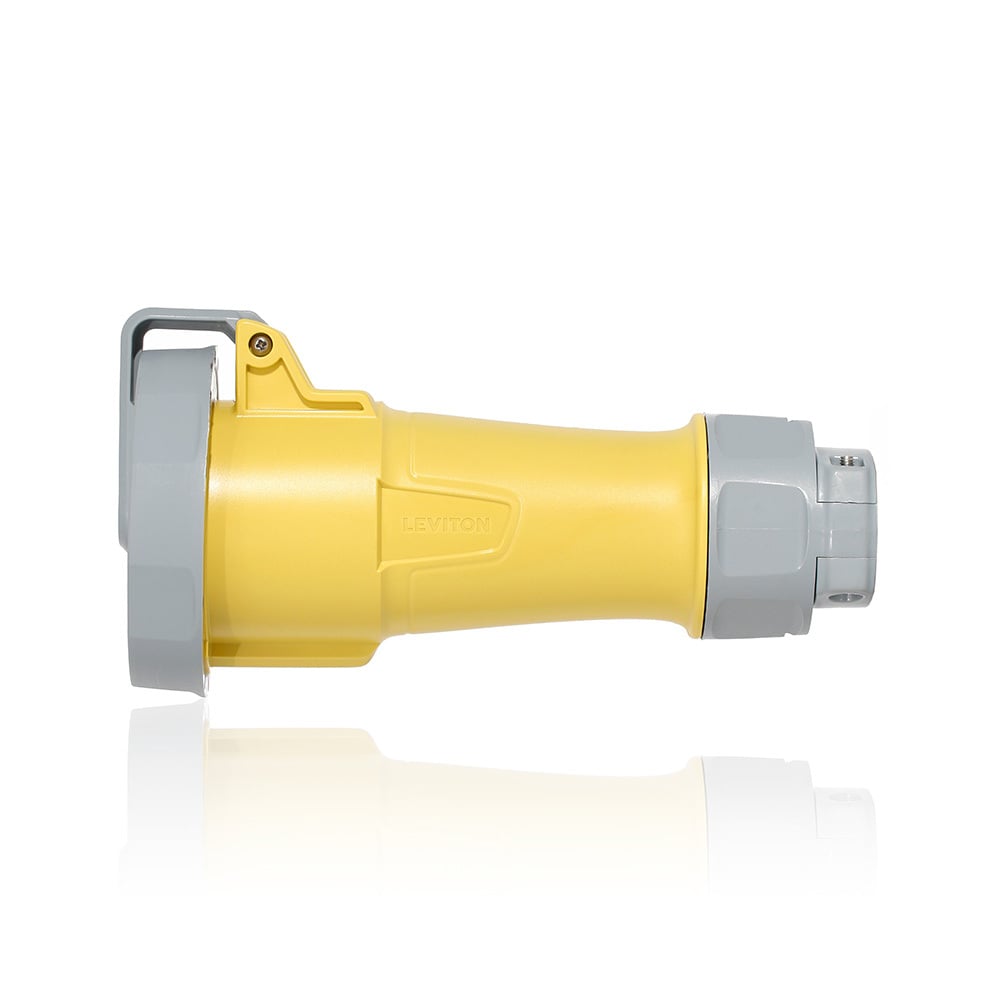 330C4WLEV 3-Phase 4-Clock Position Dust/Watertight Pin and Sleeve Connector With Standard Clamp, 125 V AC, 30 A, 2 Poles, 3 Wires, Yellow